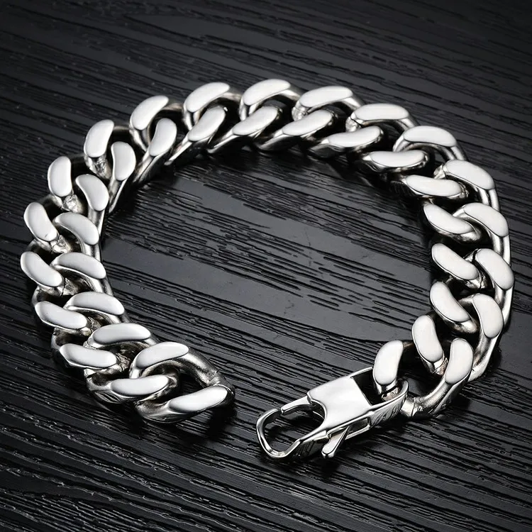 Luxury Fashion Men Jewelry Black Stainless Steel Big Chain Bracelet
