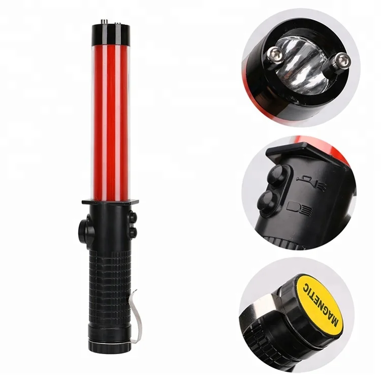 
Plastic rubber safety security red led wand police warning baton torch light led traffic baton with 3AA battery 