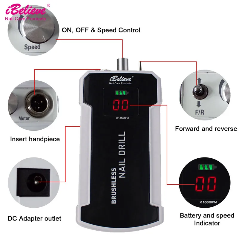 New Arrival 2019 Cordless 40000rpm portable electric nail drill professional