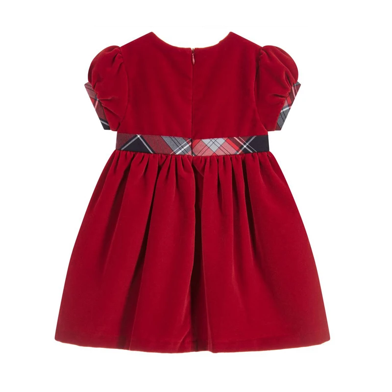 Small girls princess dresses fashionable red velvet christmas kids dress