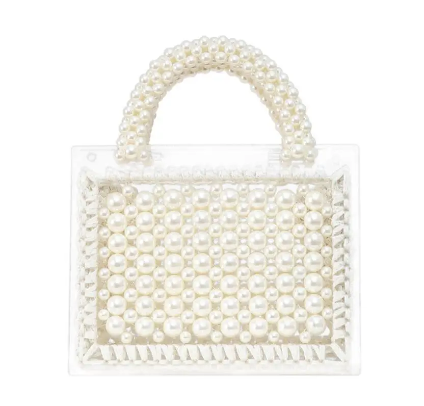 Luxury designer pearl bag clear transparent acrylic beaded box totes bag women party vintage woven handbag 2020 white pink