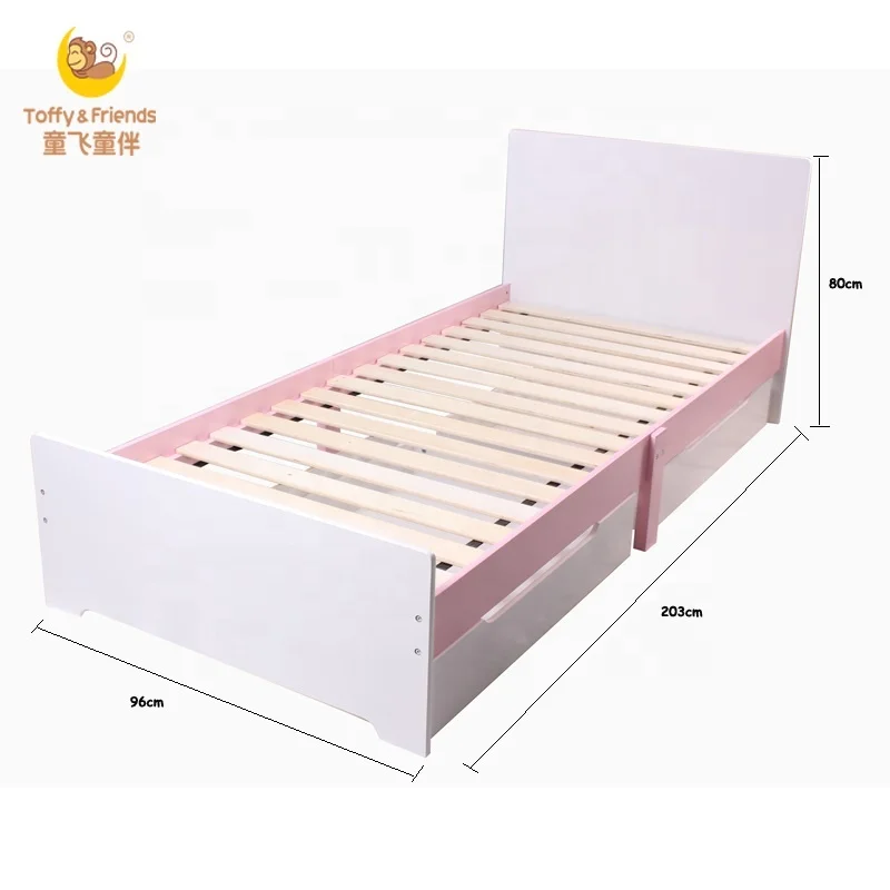 Toffy & Friends Teenager wooden bed girl bed with drawers white pink