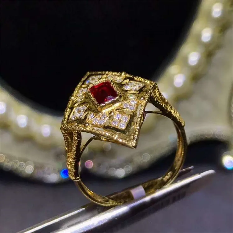 Gemstone Jewelry Factory 18K Gold South Africa Real Diamond Natural Pigeon Blood Red Ruby Cocktail Engagement Ring For Women