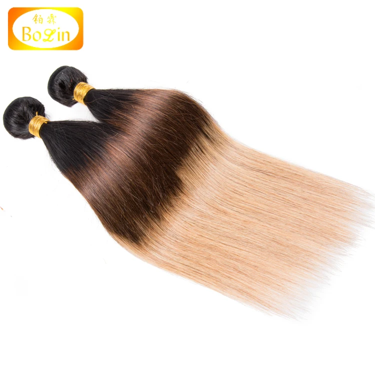 Qingdao Bolinhair hot sale 8A grade ombre hair weaves 1b/4#/27# color straight hair weft
