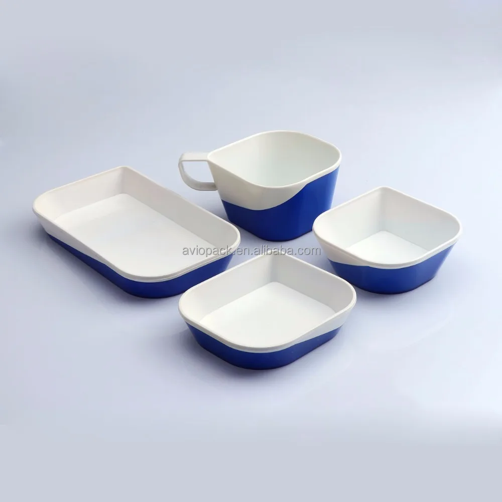 Durable inflight blue plastic ABS non toxic china dinnerware for aircraft