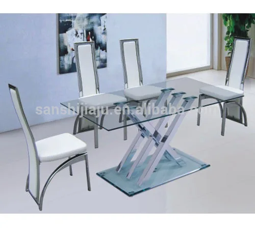 
Tempered glass dining table with stainless steel stand for sale 