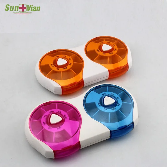 14 days Round Plastic weekly button Pill Box for AM/PM