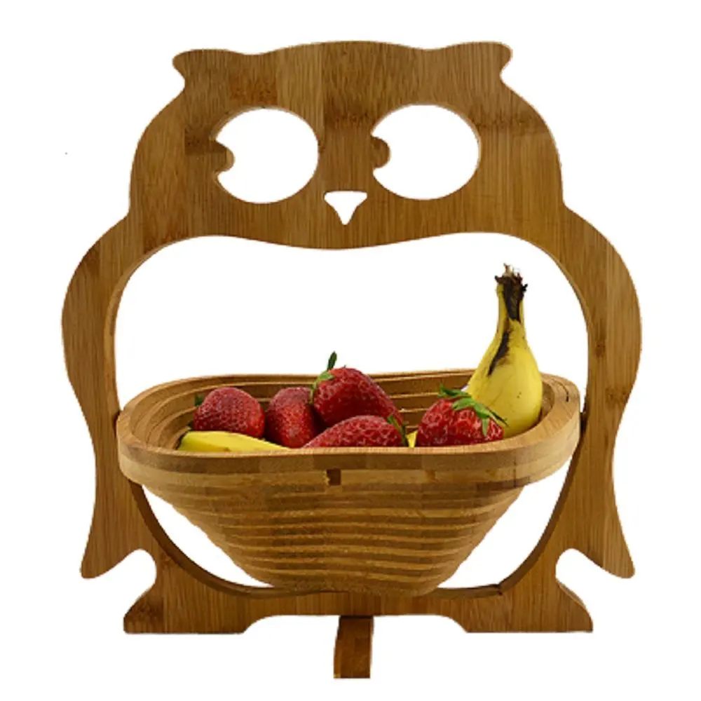 Natural Bamboo Owl Shape Folding Collapsible Fruit Basket