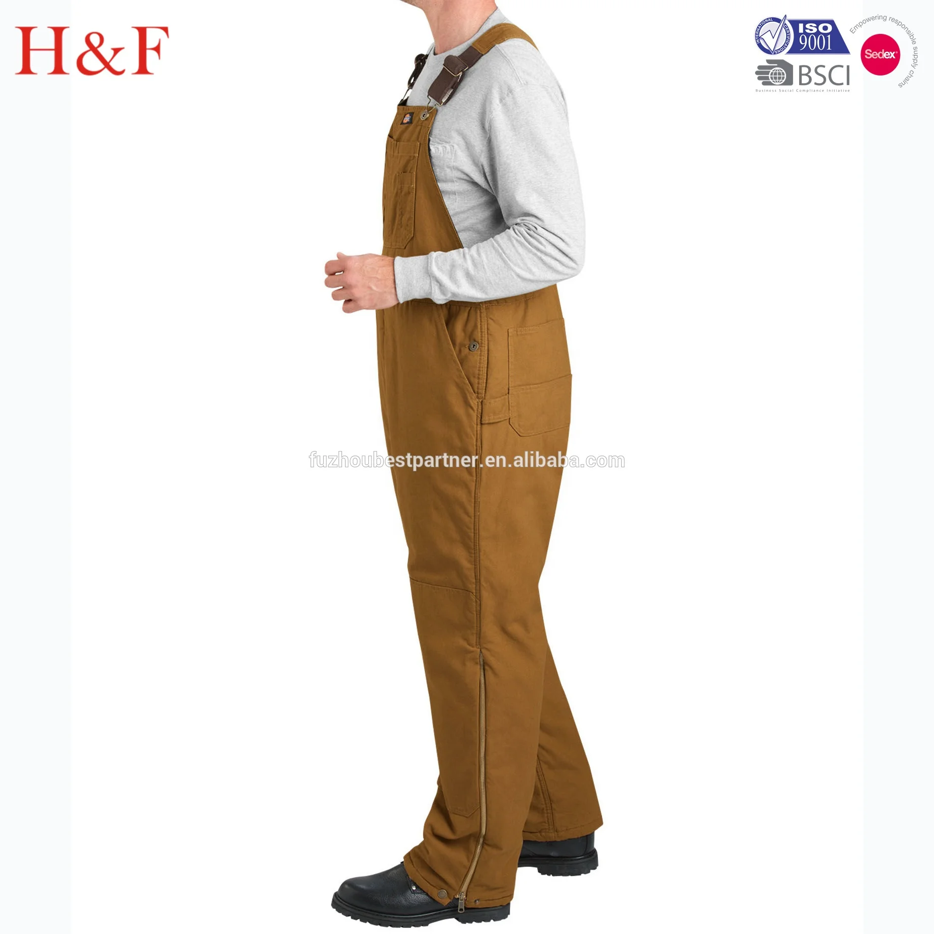 custom mens 100% cotton bib overalls winter insulated workwear padded overalls