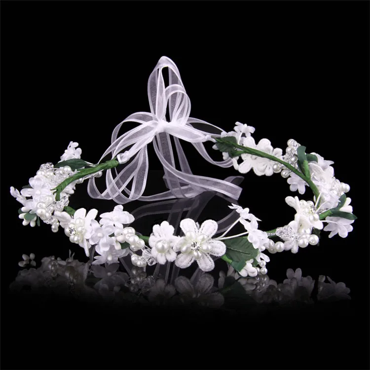 Beautiful bride hair crown artificial flower hair garland with pearl white