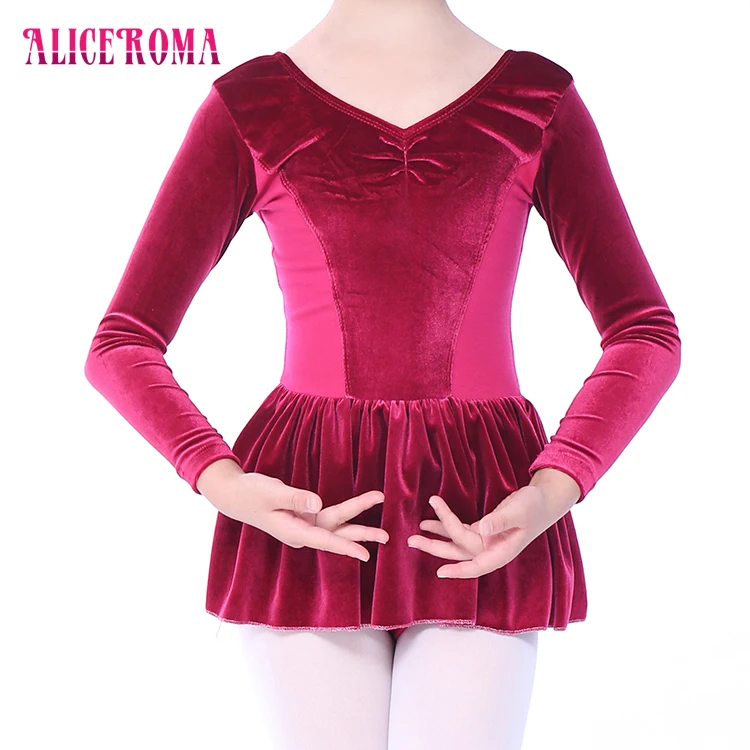 With Skirt Children White Ballet Leotard Best Selling Elegant Girls Pinch Front Long Sleeve for Girls Training Wine Red,pink