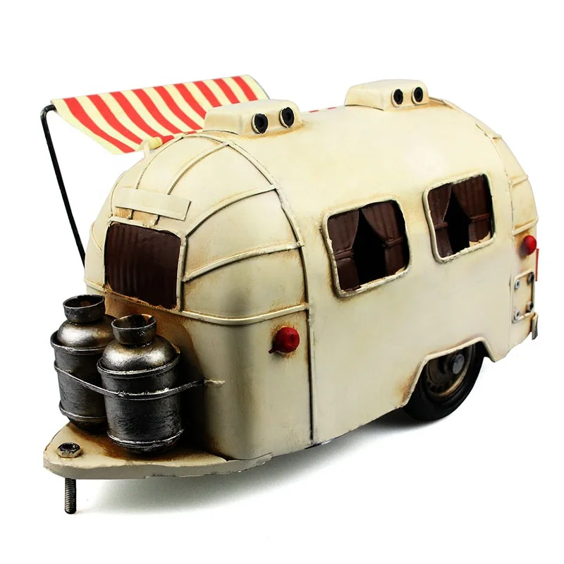 Classic Retro Iron Metal Tin Car Model Decoration Ornaments Home Furnishing Vintage Trailer Nostalgic Gift Decoration Room