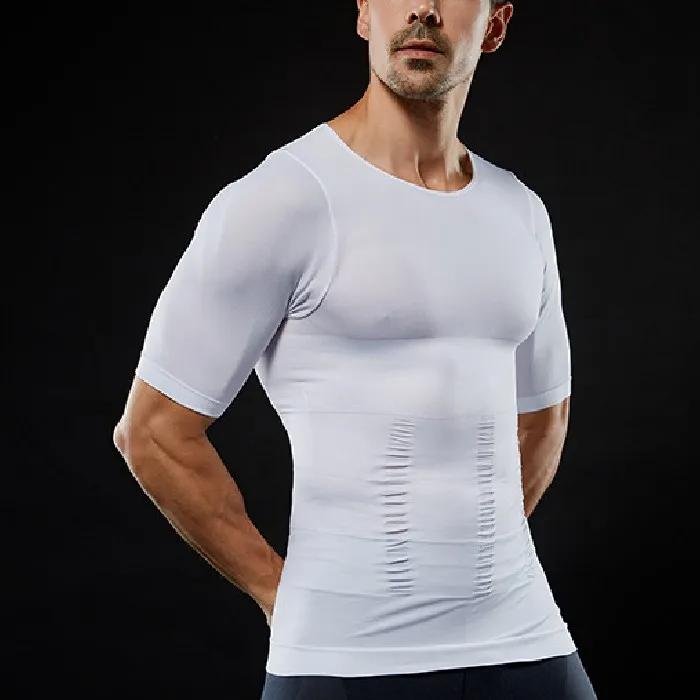 Slimming Tummy T-shirt Men Stretch Body Shaper Corset Waist Trainer Muscle Girdle Shirts Fat Burn Posture Correct Underwears