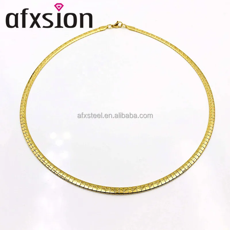 AFXSION Fashion Korean girl 4mm flat snake chain, gold plated stainless steel necklace necklace wholesale