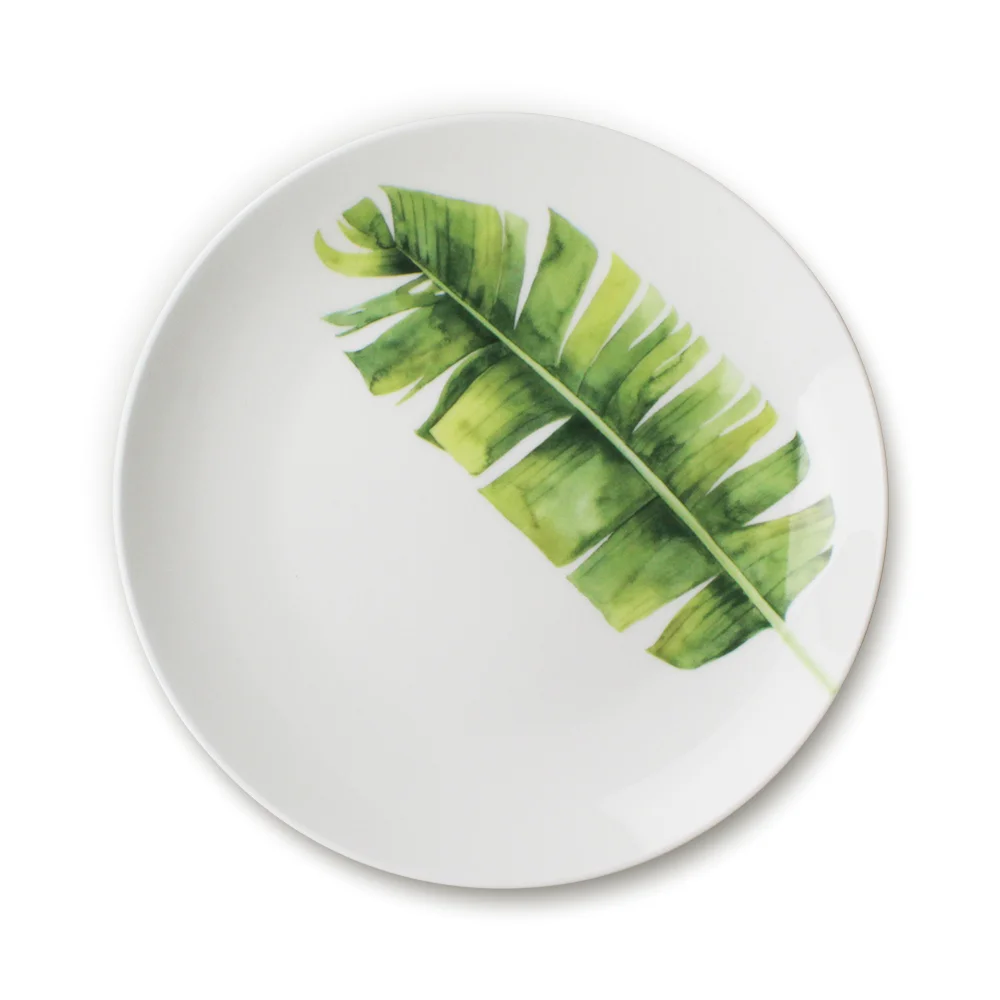 Western Style Tropical Leaves ceramic dinner plate sets, porcelain dinnerware set banana leaf dinner plates