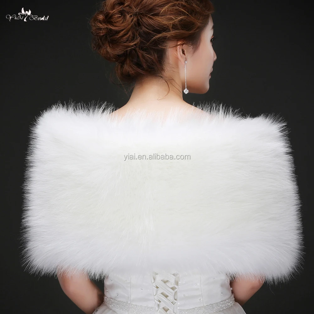 
LZP228 Elegance Off Shoulder Wedding Shawls White Faux Fur Winter Cloak 