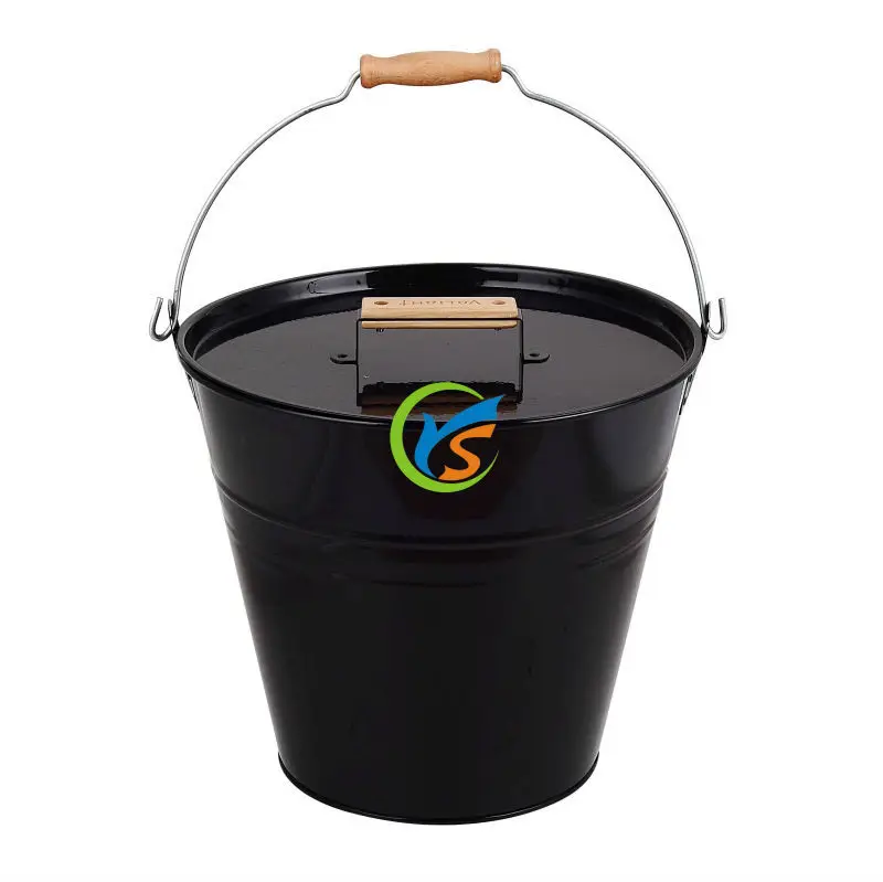 Black Fireplace metal coal bucket with lid