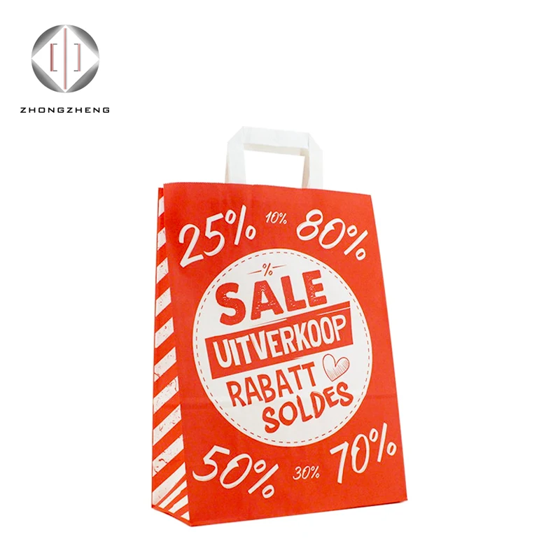 Custom Recycled Restaurant Food Delivery Fast Food Take Out Kraft Paper Bag With Flat Handle