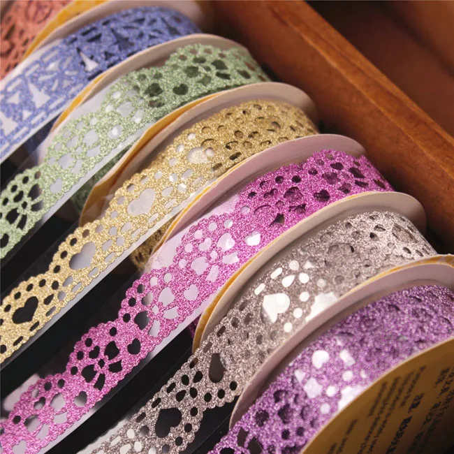 Lace pattern glitter bling adhesive tape masking DIY scrap booking lace tape sticker