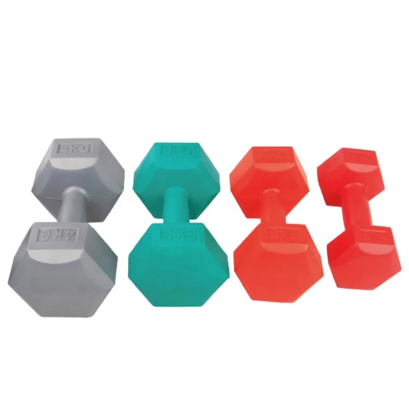 Plastic hex vinyl gym hand lifting weights filled cement dumbbell for gym