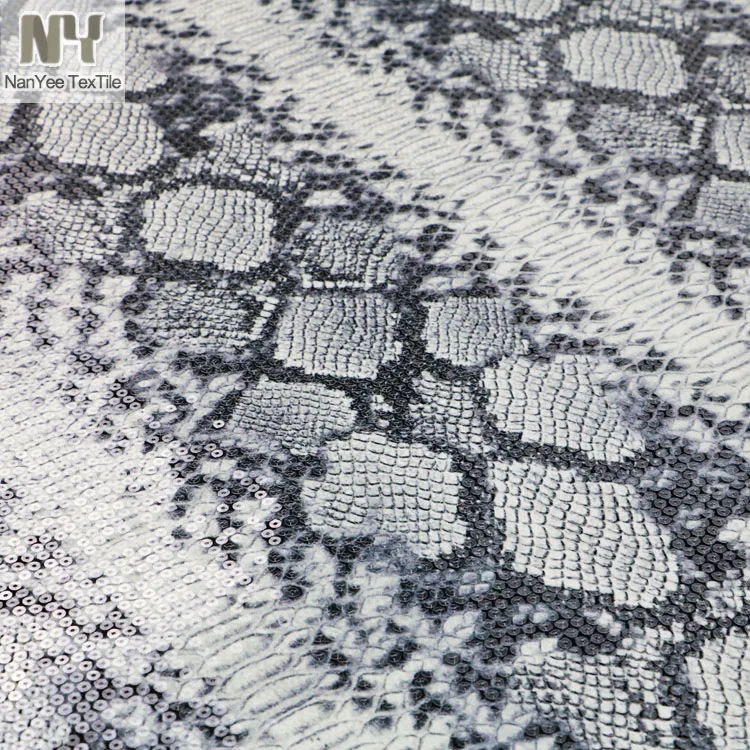 Nanyee Textile  Polyester Jersey Snake Animal Printed Fabric With Clear Sequin