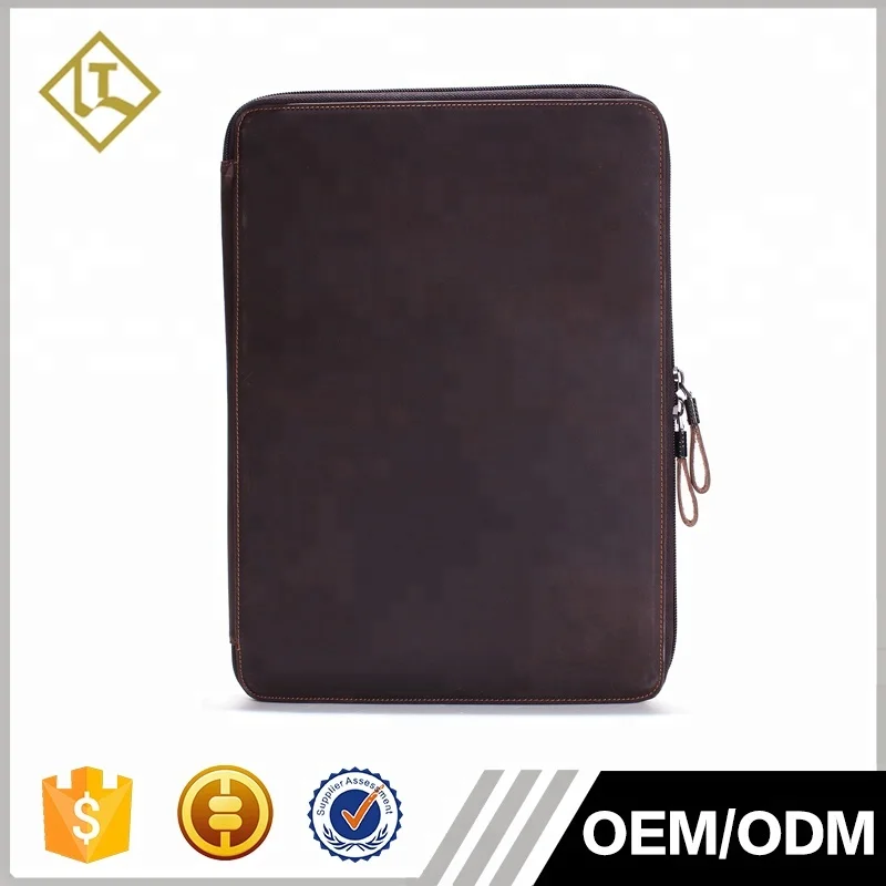 
Fits A4 file documents travel vintage leather briefcase business men zipper organizer leather portfolio file folder 