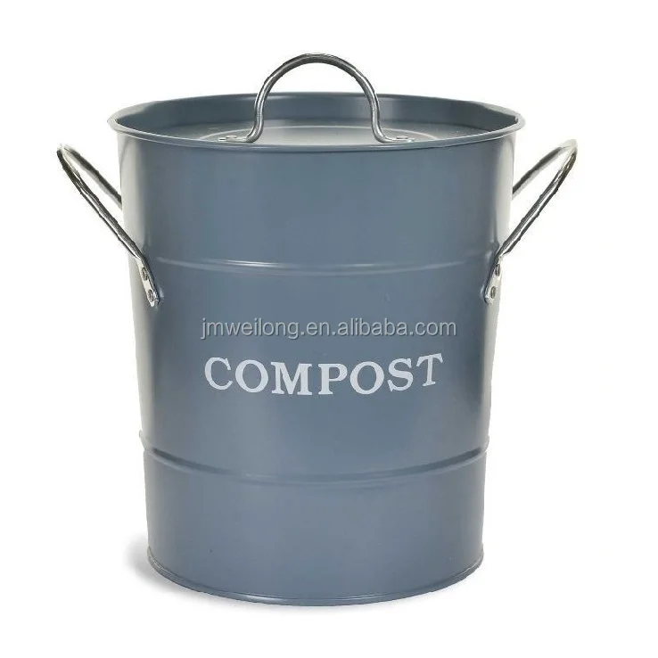 Light Grey Round Portable Metal Coal Ash Bucket with Lid