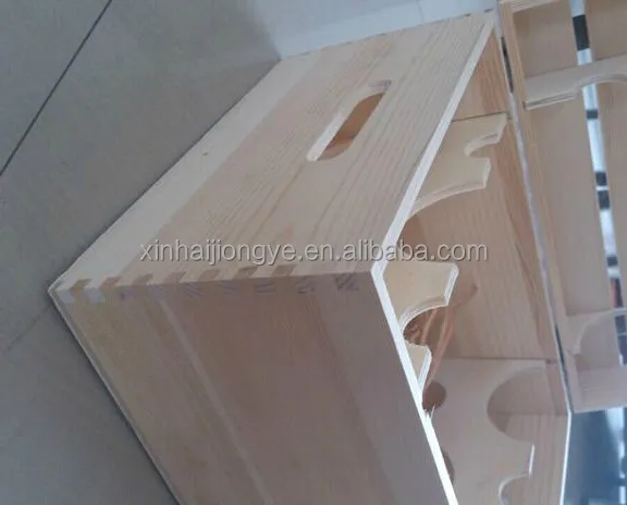 Customized Stain Color Hinged Lid 6 Bottle Wooden Wine Box With Handle