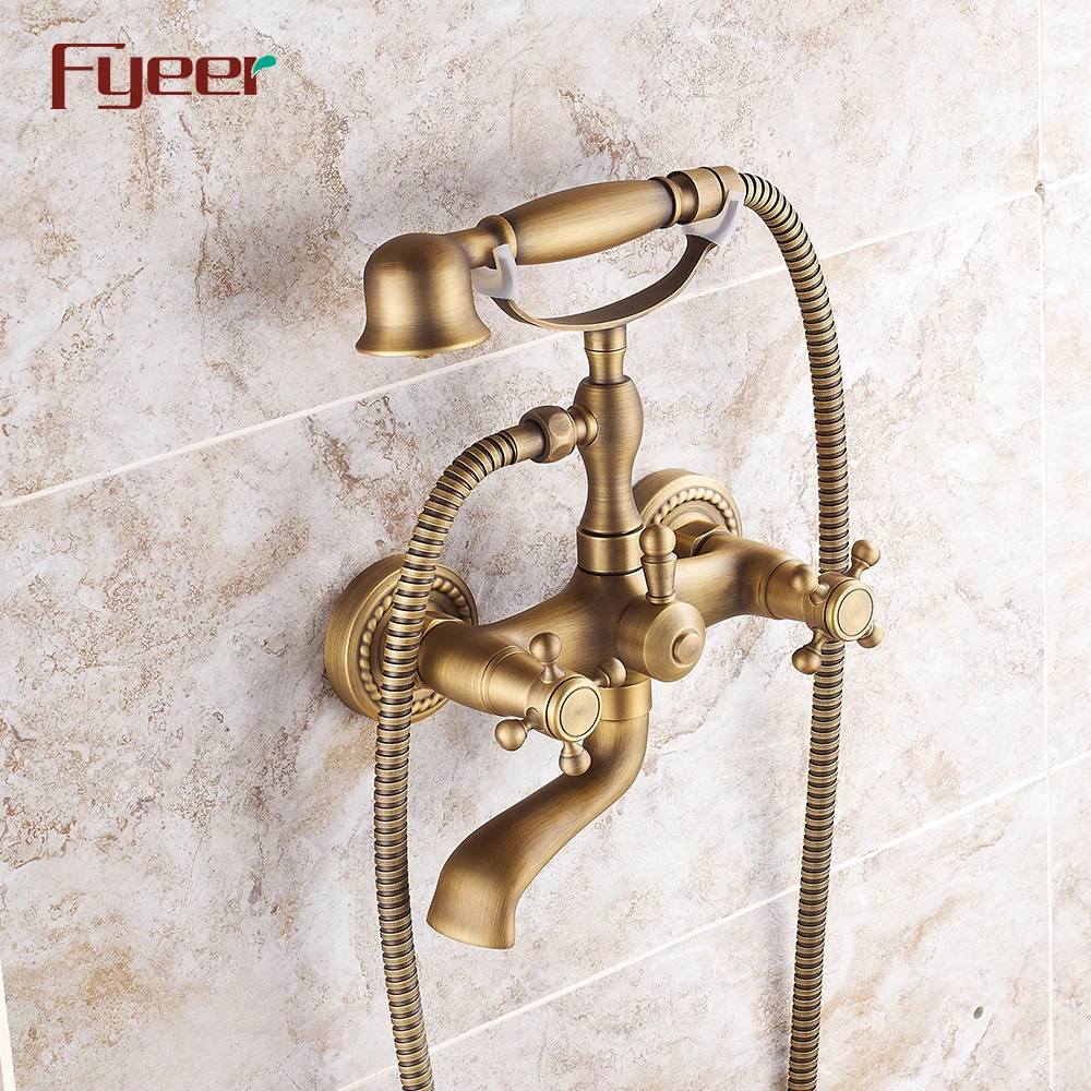 Fyeer Antique Bronze Telephone Bath Shower Mixer Faucet for Wall Mounted