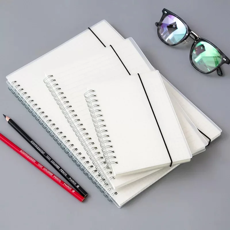 Wholesale Silver Spiral Notebook 16k/32k/48k Frosted Plastic Hard Cover Elastic Band Blank/Line/Dots/Grid