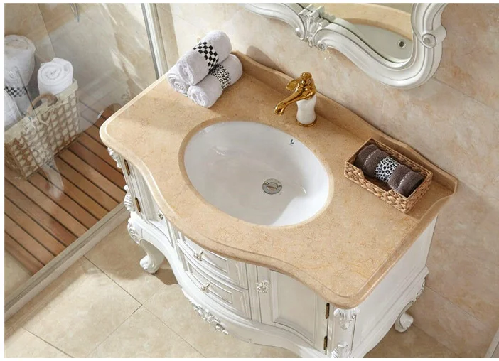 Bisini европейского стиля из цельной древесины мебель для ванной комнаты/Высокое качество Мраморная Столешница Раковина/косметическое зеркало роскошный умывальник раковина шкаф BF07-10001