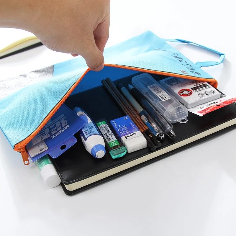 Wholesale A4 office promotion cat small zipper file tote black pencil case with logo