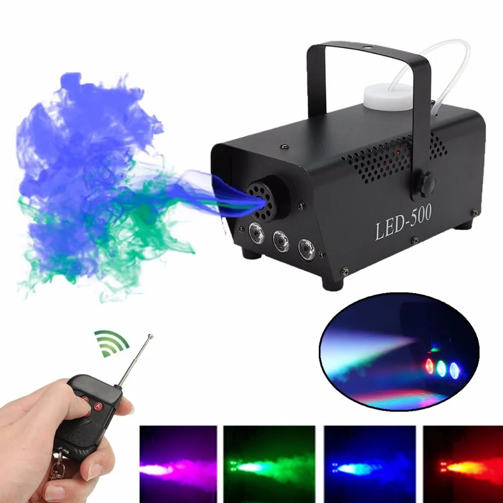 Portable 500W LED DJ Smoke Fog Machine Wire Remote Control R/G/B Party Stage Mini Smoke Machine