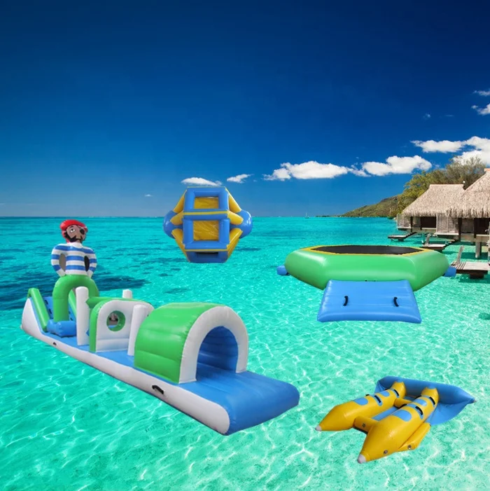 Air sealed inflatable water slides obstacle for sale, air tight inflatable water floating slide obstacle course