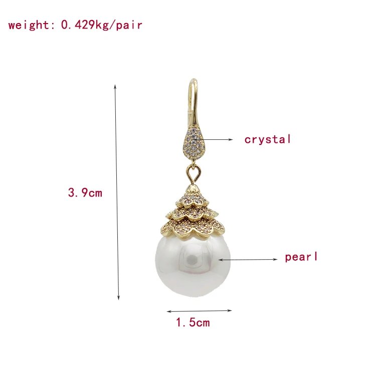 wholesale lovely gold plated pearl Austrian crystal drop jewelry earrings
