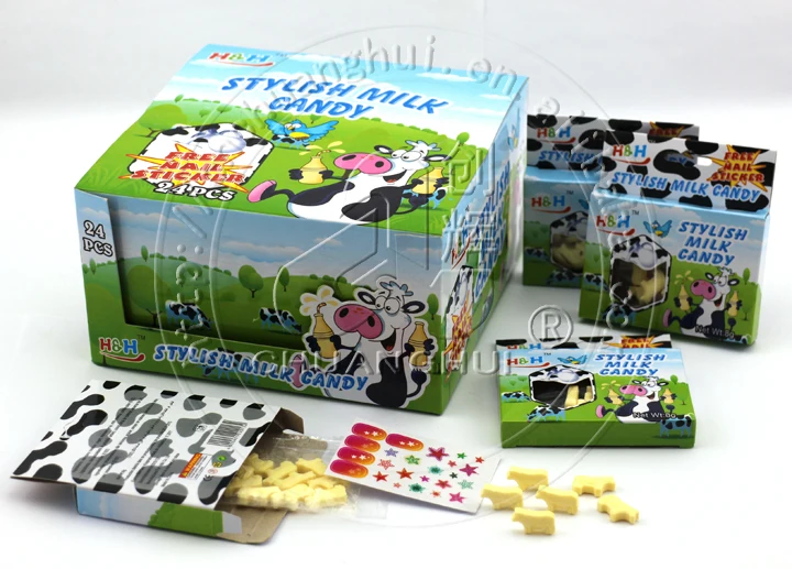 Stylish Cow Shape Dry Milk Tablet Candy With Nail Sticker