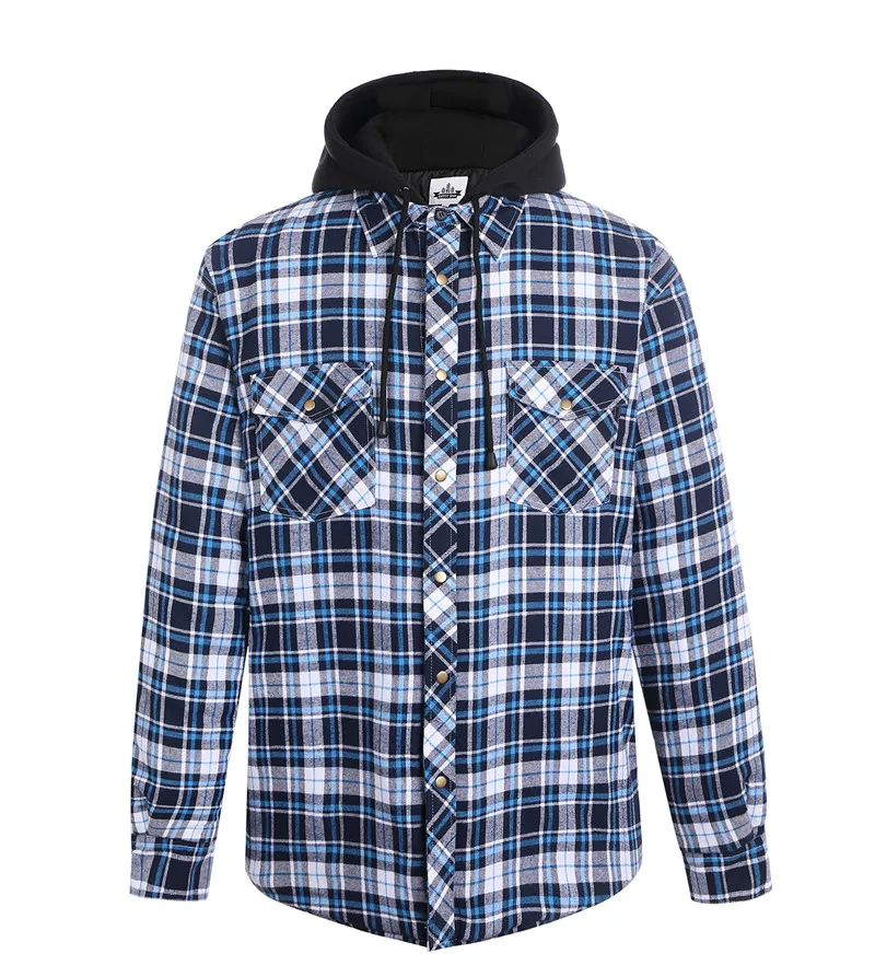 quilted mens thick jacket shirt with hood men winter jacket