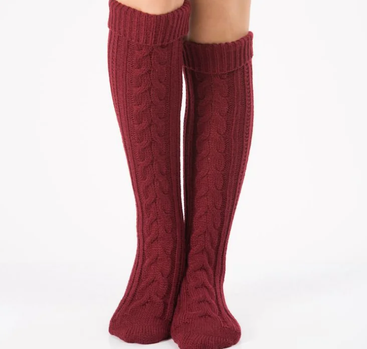 New thermal wool leg set foot socks knitted above knee Christmas boot sets diagonal figure hemp flowers floor socks