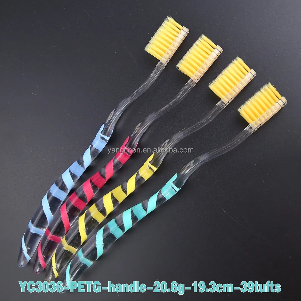 
Transparent PETG Handle Toothbrush with Nano Gold Soft Bristle from Yangchen Factory in Yangzhou China 