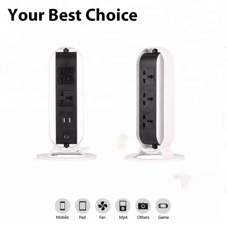 CE FCC Certified Universal Plug Power Strip 250V 10A with 2 USB Charging Port