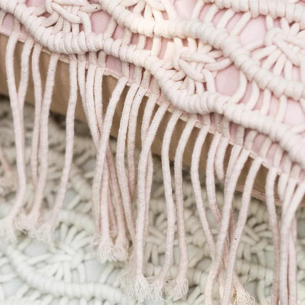 Solid Hand Knitting Lolita Crochet Throw Pillow Cover Cushions Macrame Trim Decoration Round Pillow Case Insert Included