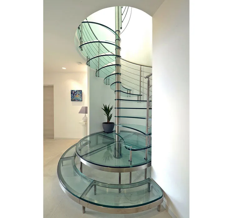 Spiral tempered glass staircase for small space indoor  stairs climbing to upper floor