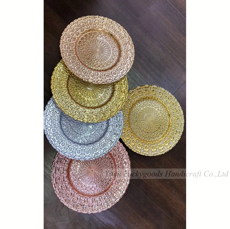 Luckygoods LCK200 gold rim pearl white color charger plates wedding  bulk dinner plates