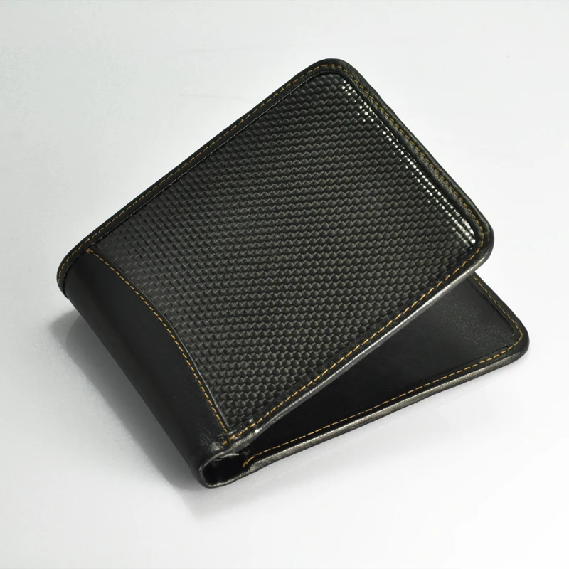 Credit Card Holder, Springk Slim Mini& Stylish RFID Blocking Wallet Carbon Fiber Leather Wallet Short for Men and Women