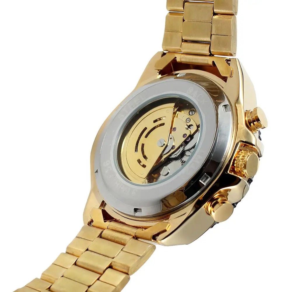 T-Winner Gold Design Clock Men Stainless Steel Wrist Watches Top Brand Custom Logo  Luxury Skeleton Mechanical Automatic Watch