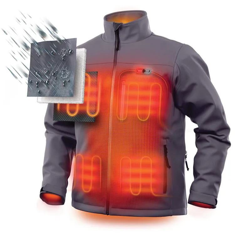 Breathable Customized Light Weight Waterproof Insulated Mens Rechargeable Heated Jacket With Battery Pack