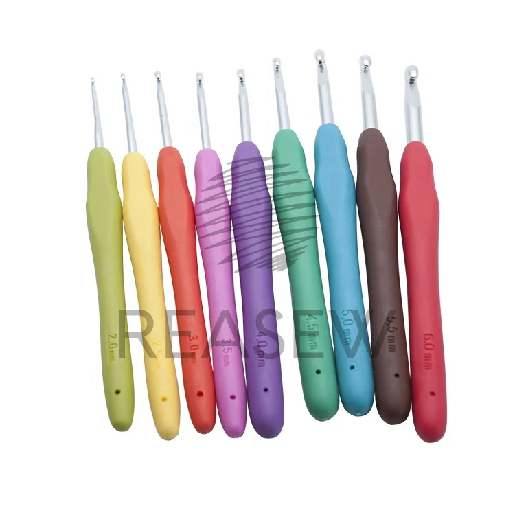 Economical and Affordable 9Pcs/Set TPR Soft Handle  Crochet Hook Set   For Knitting