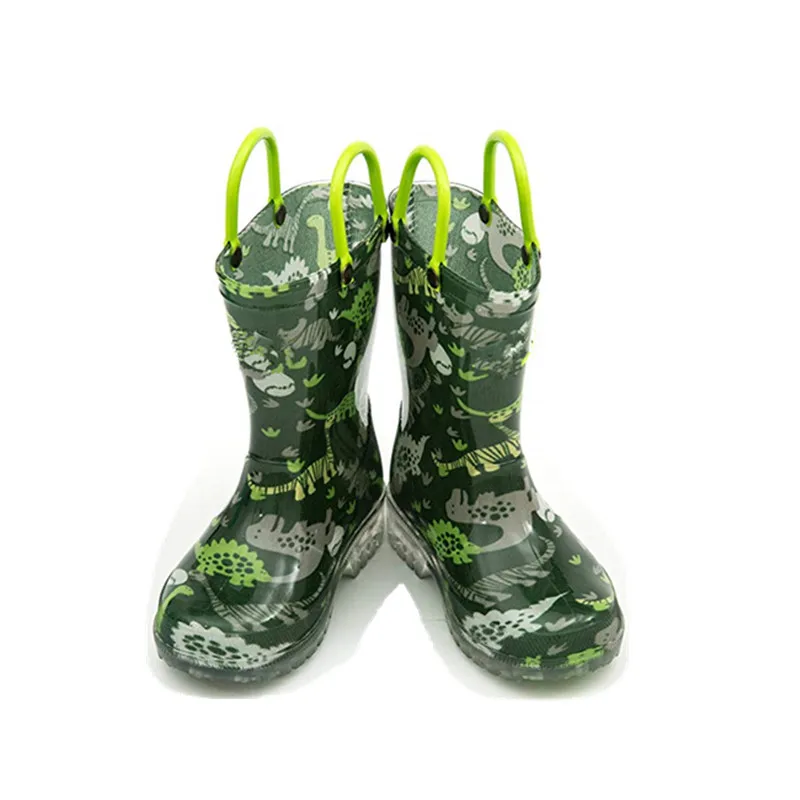 Wholesale OEM Light Up Kids Boys Rain Boots Printed Waterproof Eco-Friendly PVC Rain Boots Kids