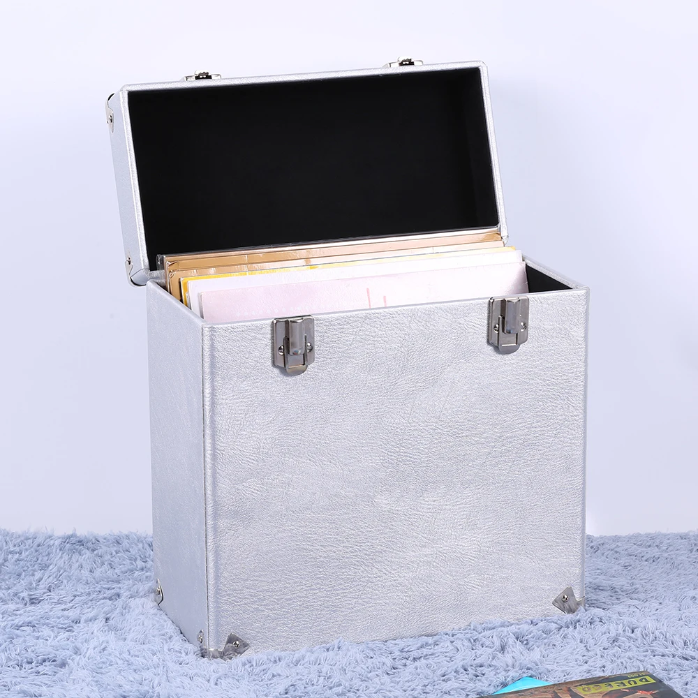 
Victrola Vintage Retro Vinyl Leather Record Storage Carrying Case for 45+ Records (Dust/Scratch Free) - Silver-12Inch 
