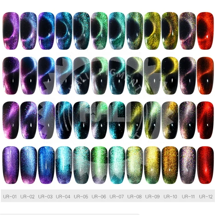 Hali Newest nail art 6 spark color starry 3D Metal Chameleon Colors Change Magnetic Cat Eyes Gel Powder Lacquers Nail Polishes